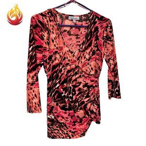 Jennifer Lopez Animal Print Asymmetrical Faux Wrap Blouse